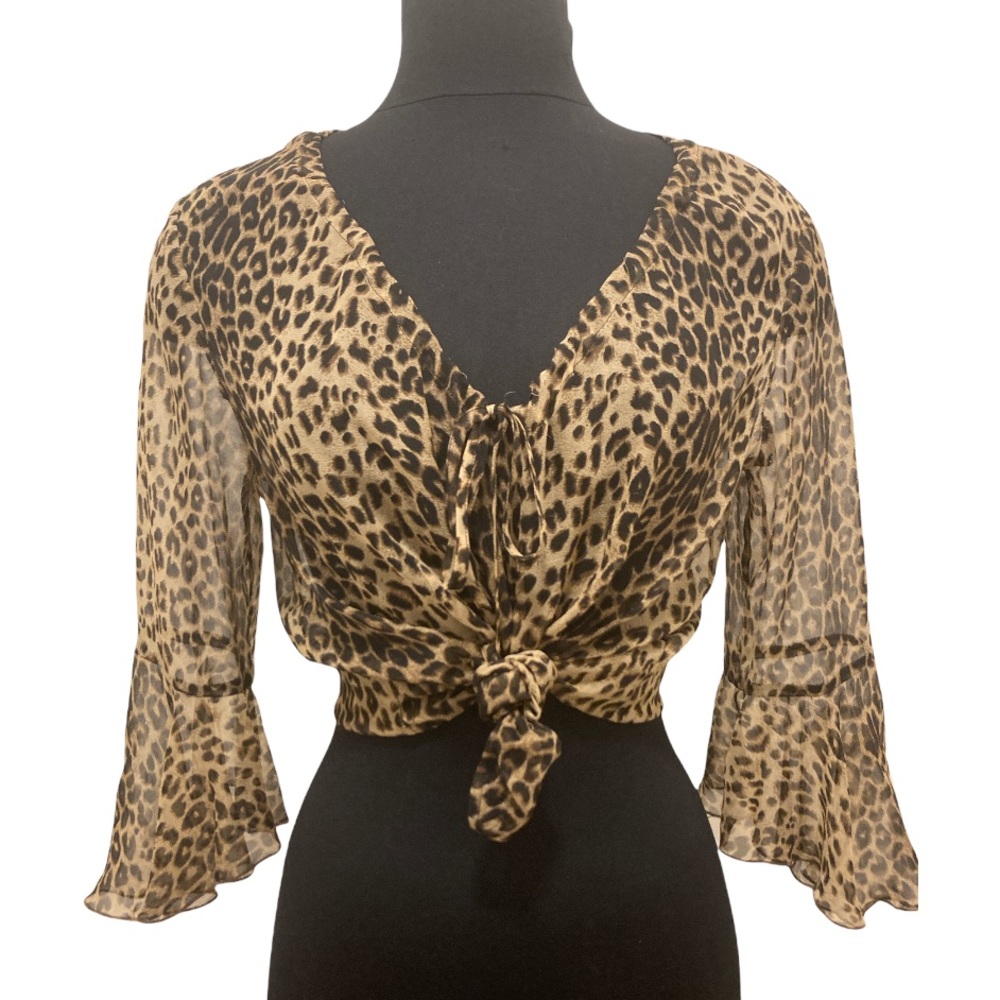 Allison Taylor ~ Sheer 100 % Silk Animal Print/Leopard Print Blouse ~M ~ NWT